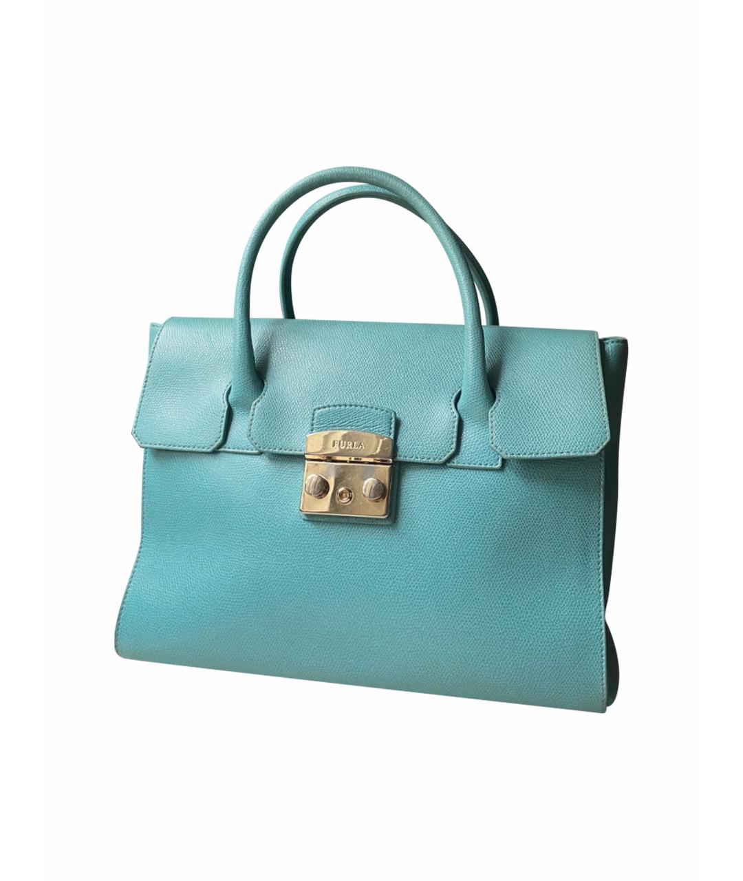 FURLA Бирюзовая кожаная сумка тоут, фото 1