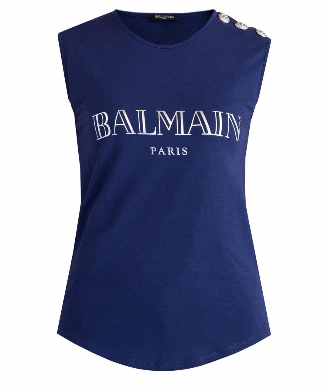 BALMAIN Темно-синяя хлопковая майка, фото 1