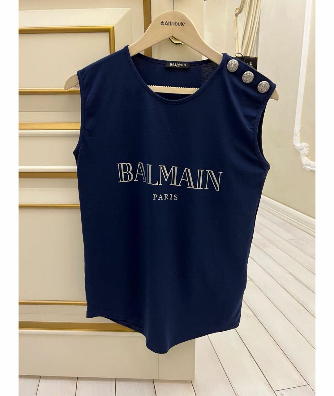 BALMAIN Темно-синяя хлопковая майка, фото 2