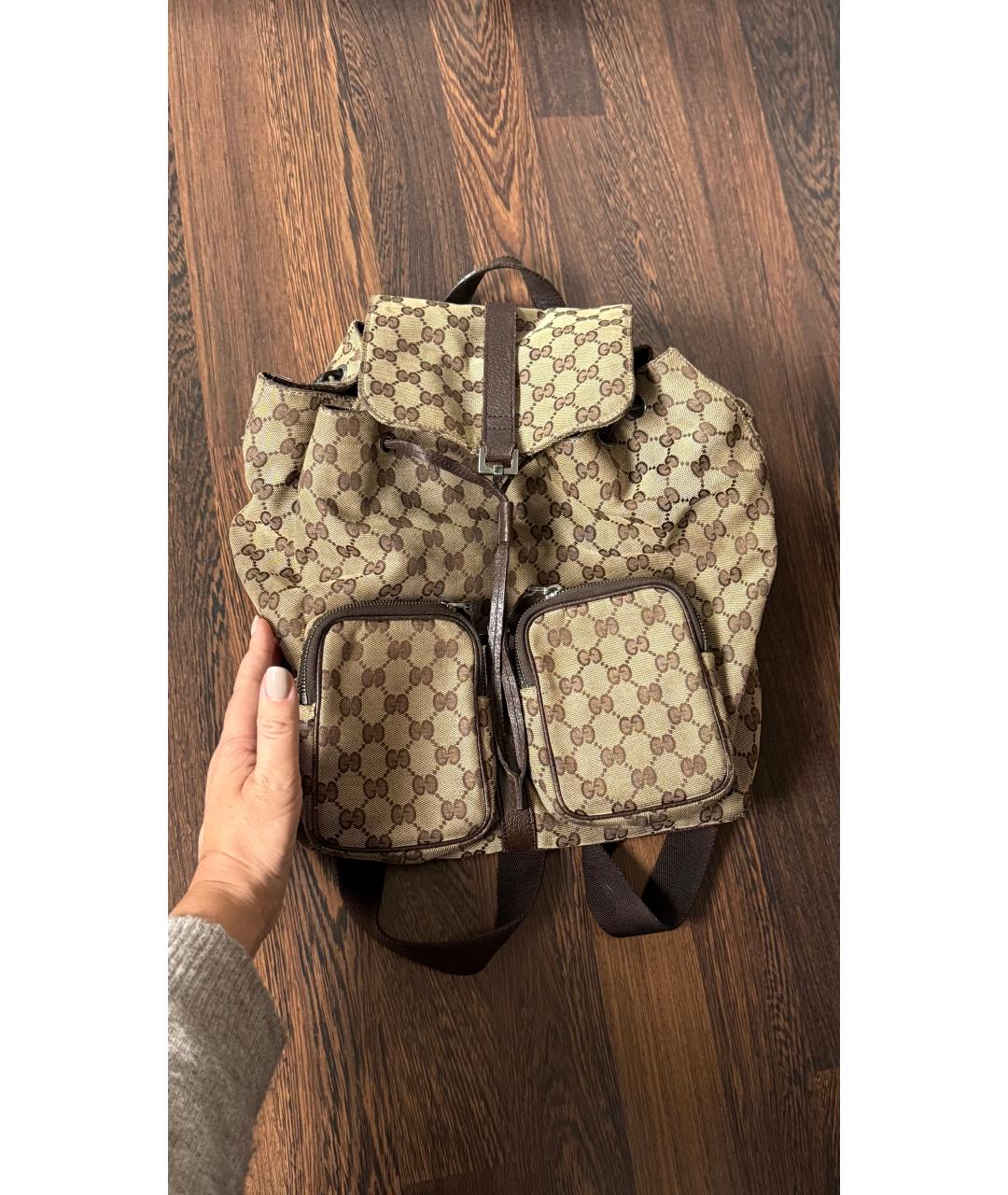 GUCCI Коричневый жаккардовый рюкзак, фото 4