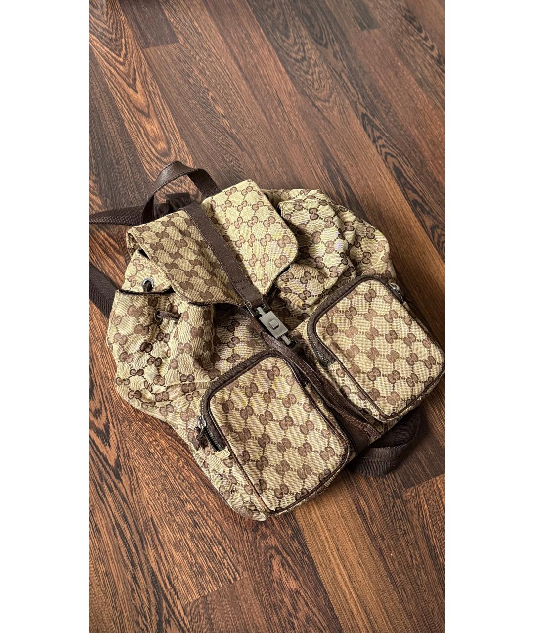 GUCCI Коричневый жаккардовый рюкзак, фото 2