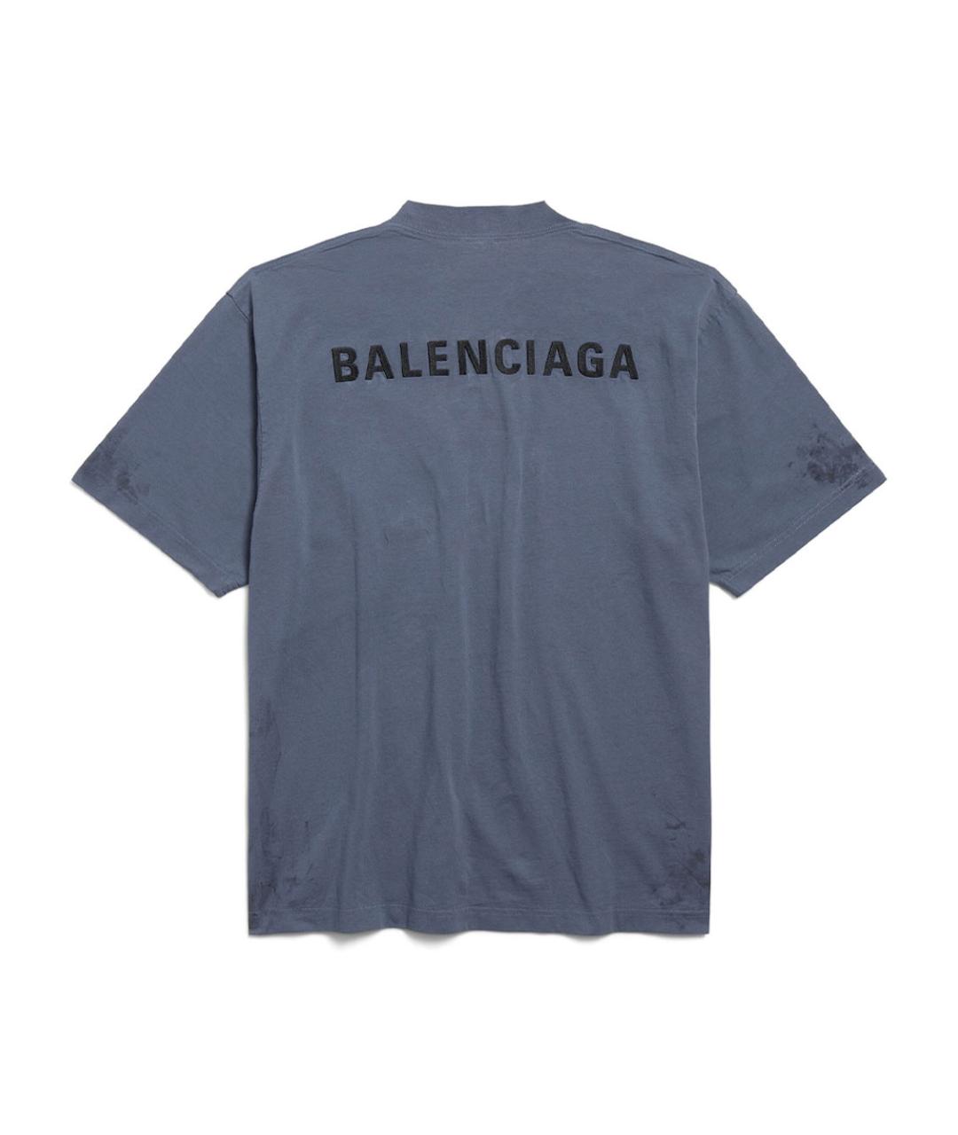 BALENCIAGA Синяя хлопковая футболка, фото 4
