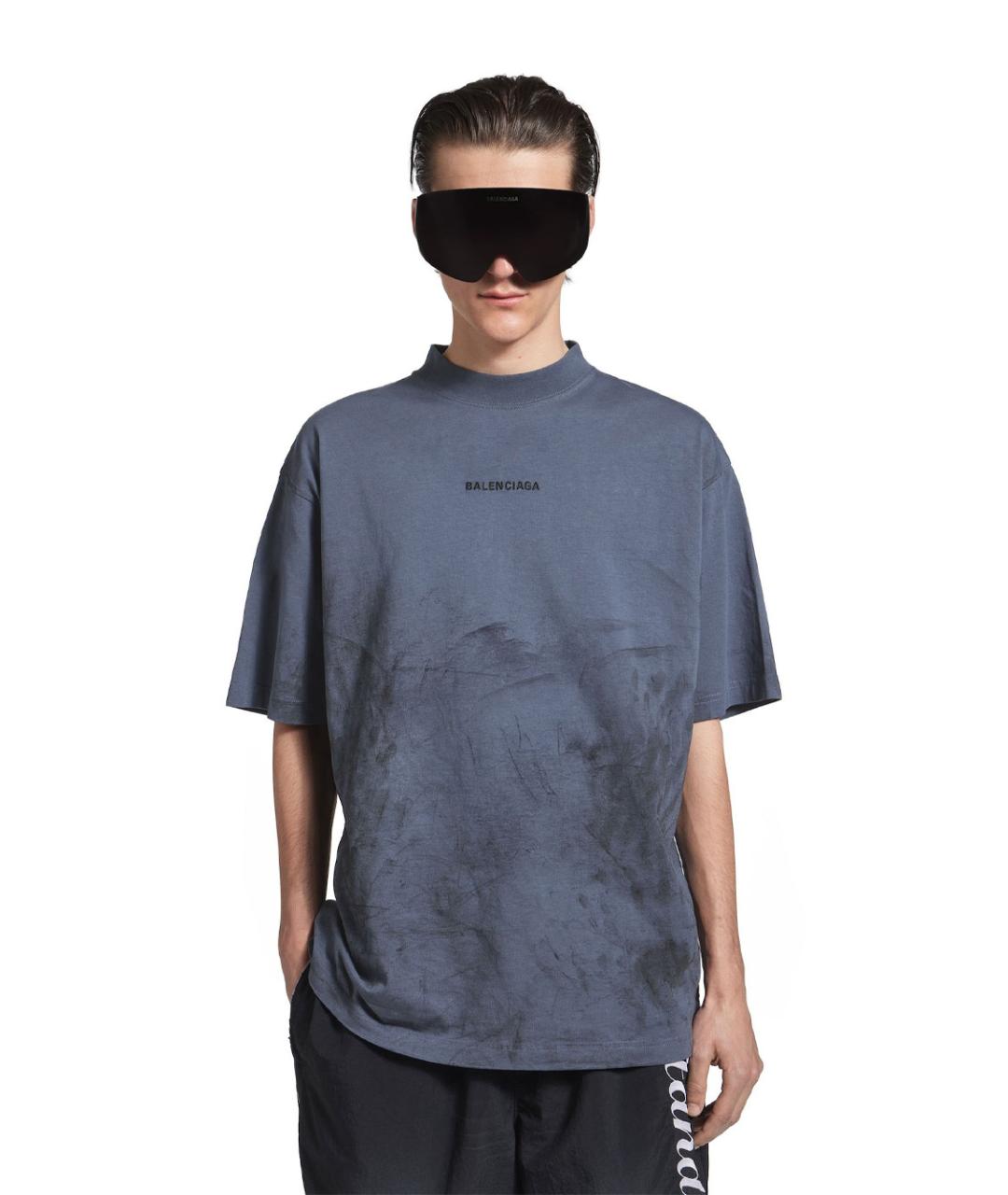 BALENCIAGA Синяя хлопковая футболка, фото 2