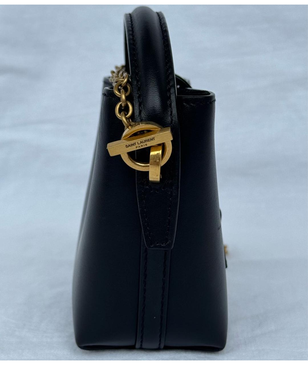 SAINT LAURENT Черная кожаная сумка с короткими ручками, фото 4