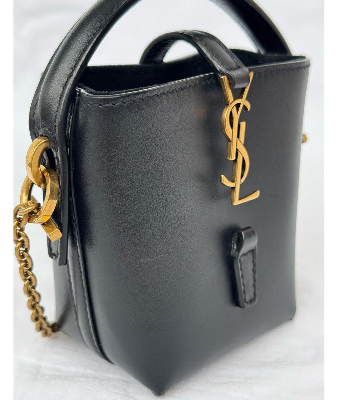 SAINT LAURENT Черная кожаная сумка с короткими ручками, фото 6