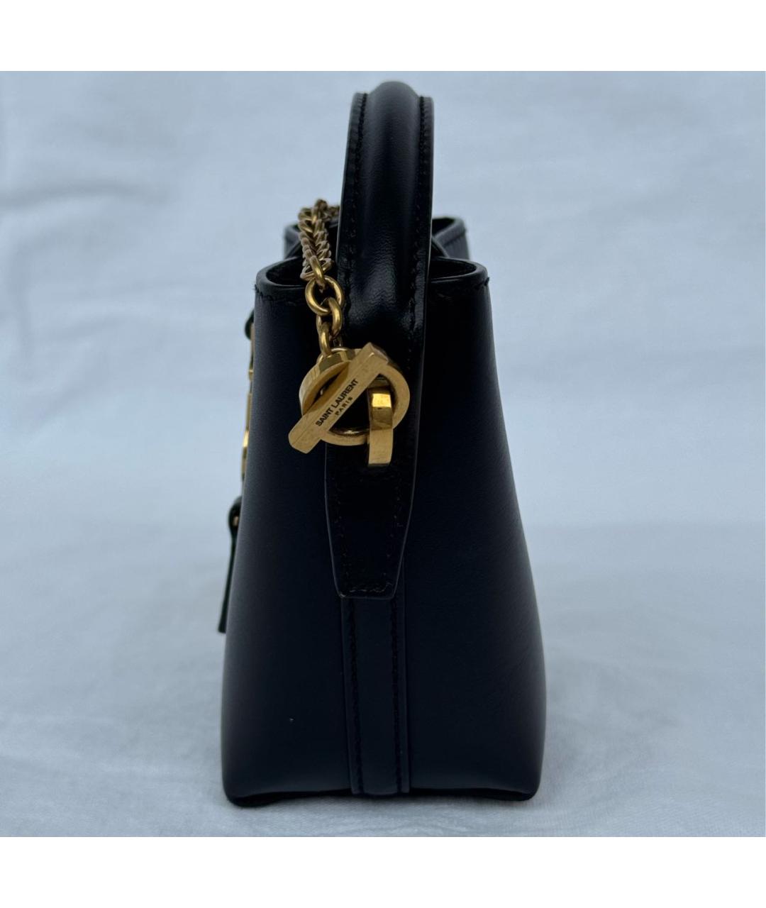 SAINT LAURENT Черная кожаная сумка с короткими ручками, фото 3
