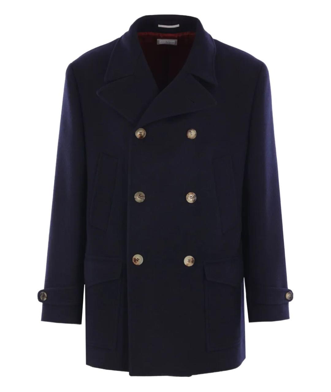 BRUNELLO CUCINELLI Темно-синее шерстяное пальто, фото 1