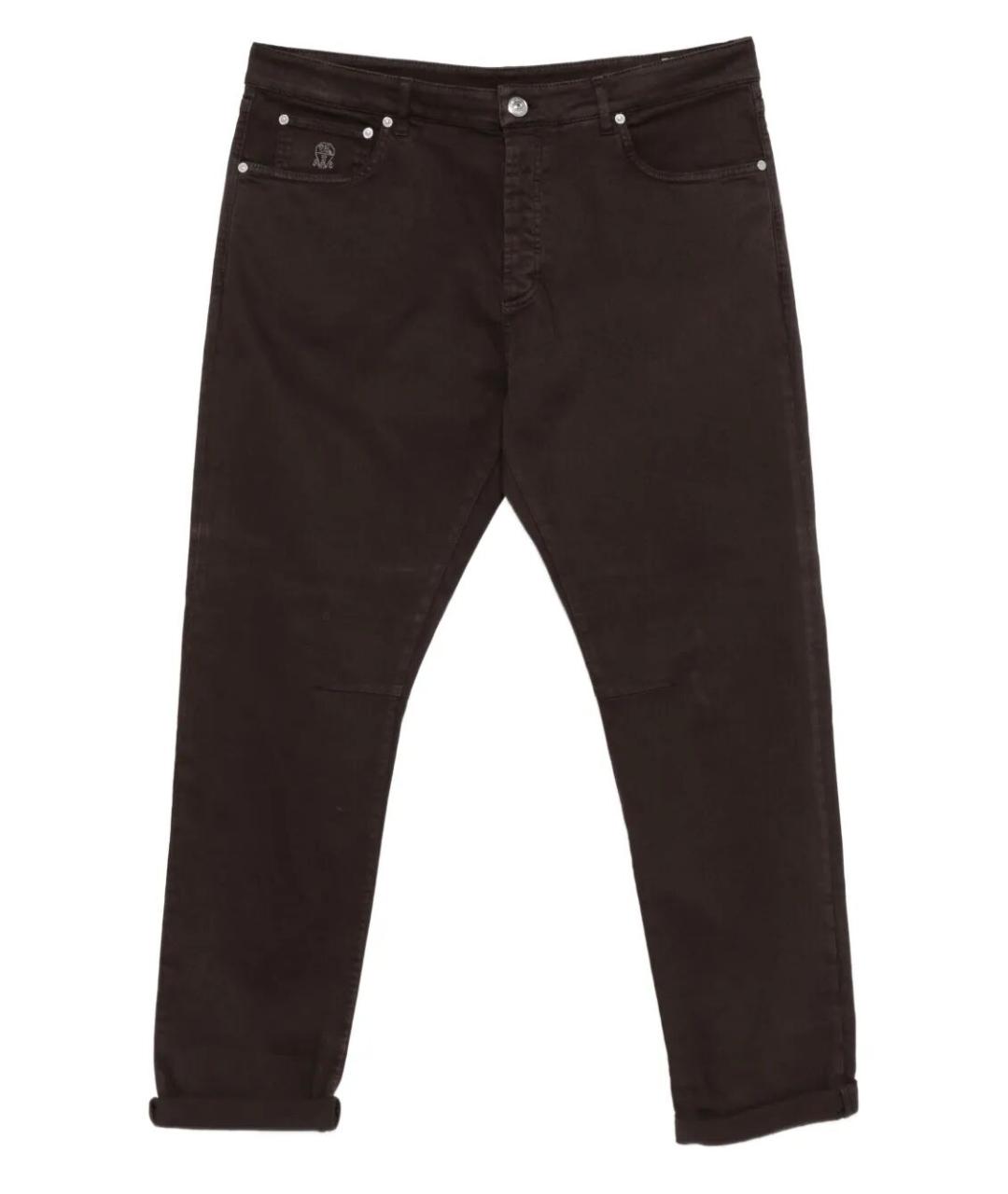 BRUNELLO CUCINELLI Коричневые хлопковые повседневные брюки, фото 2