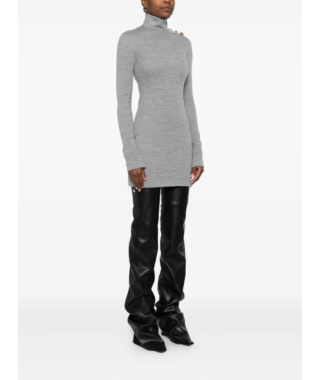 BALMAIN Серое шерстяное повседневное платье, фото 3