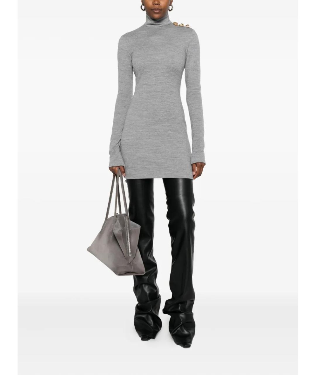 BALMAIN Серое шерстяное повседневное платье, фото 2