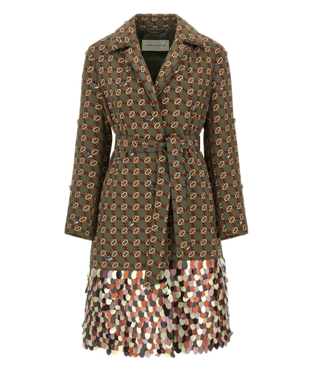 DRIES VAN NOTEN Хаки шелковое пальто, фото 1
