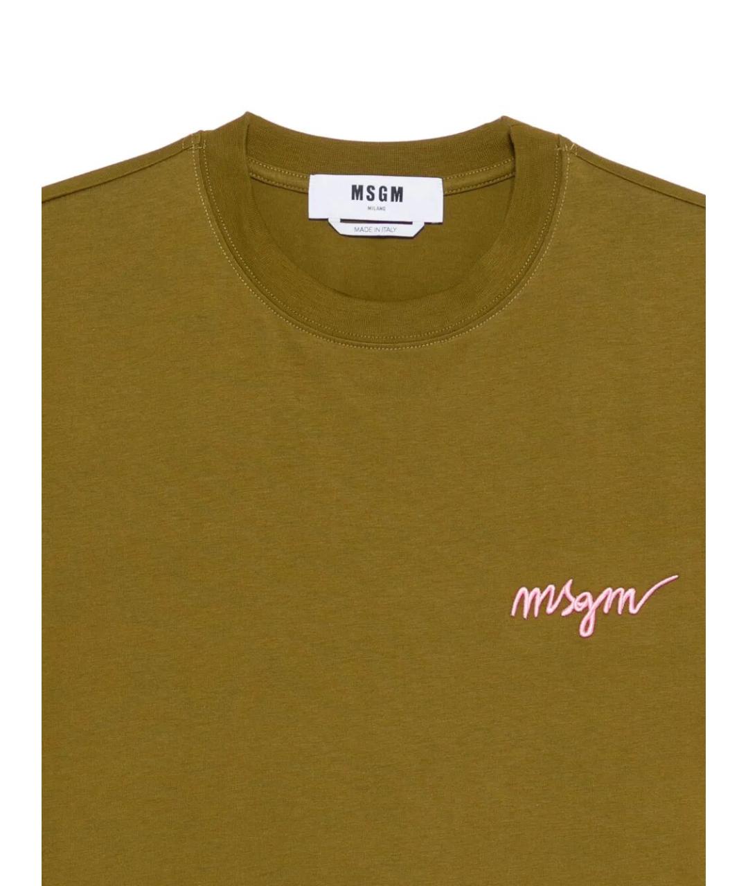 MSGM Хаки хлопковая футболка, фото 3