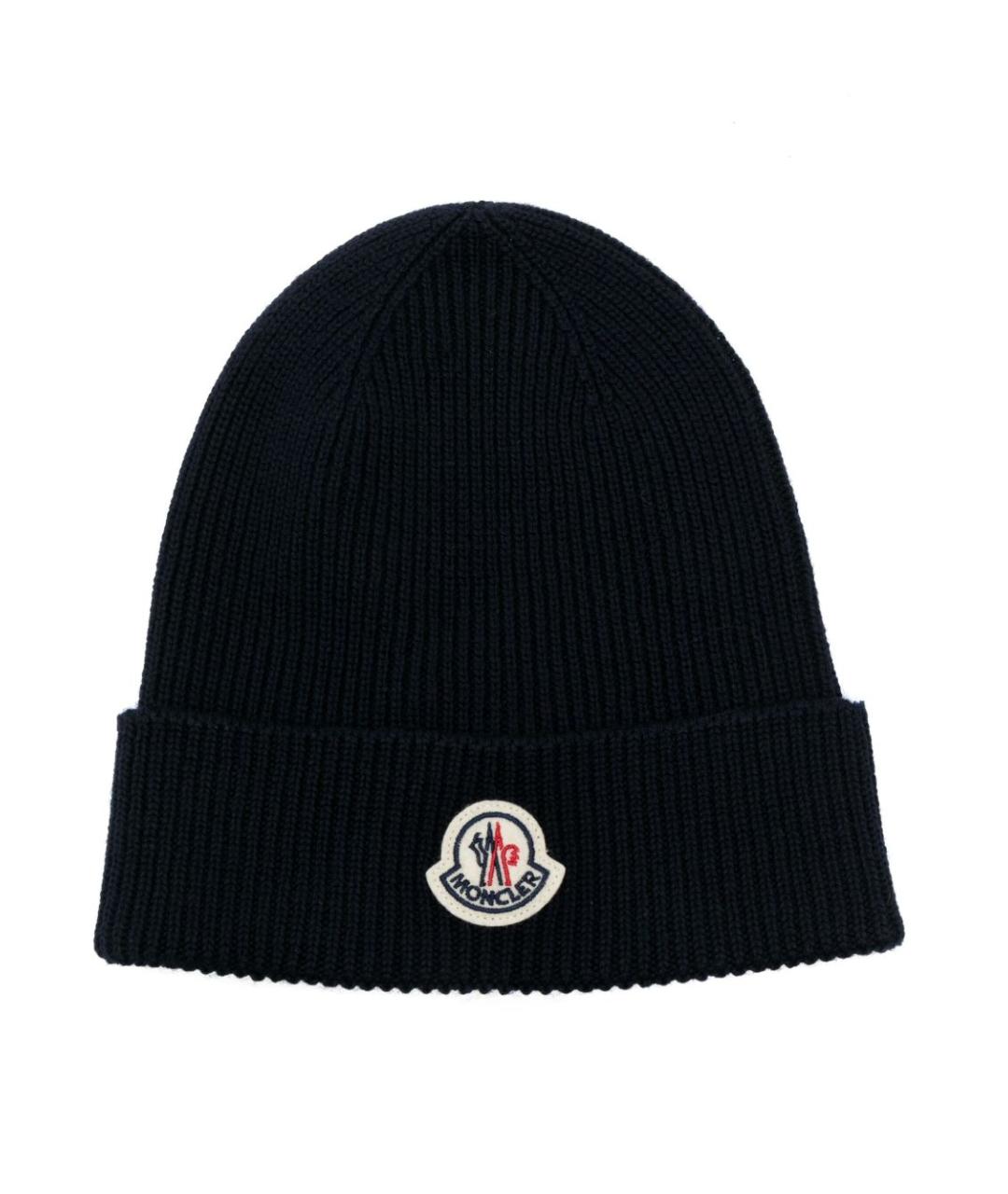 MONCLER Темно-синяя шерстяная шапка, фото 1