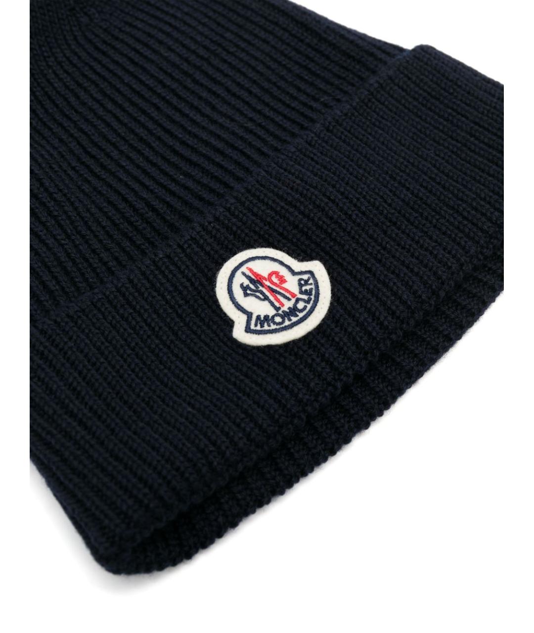MONCLER Темно-синяя шерстяная шапка, фото 2