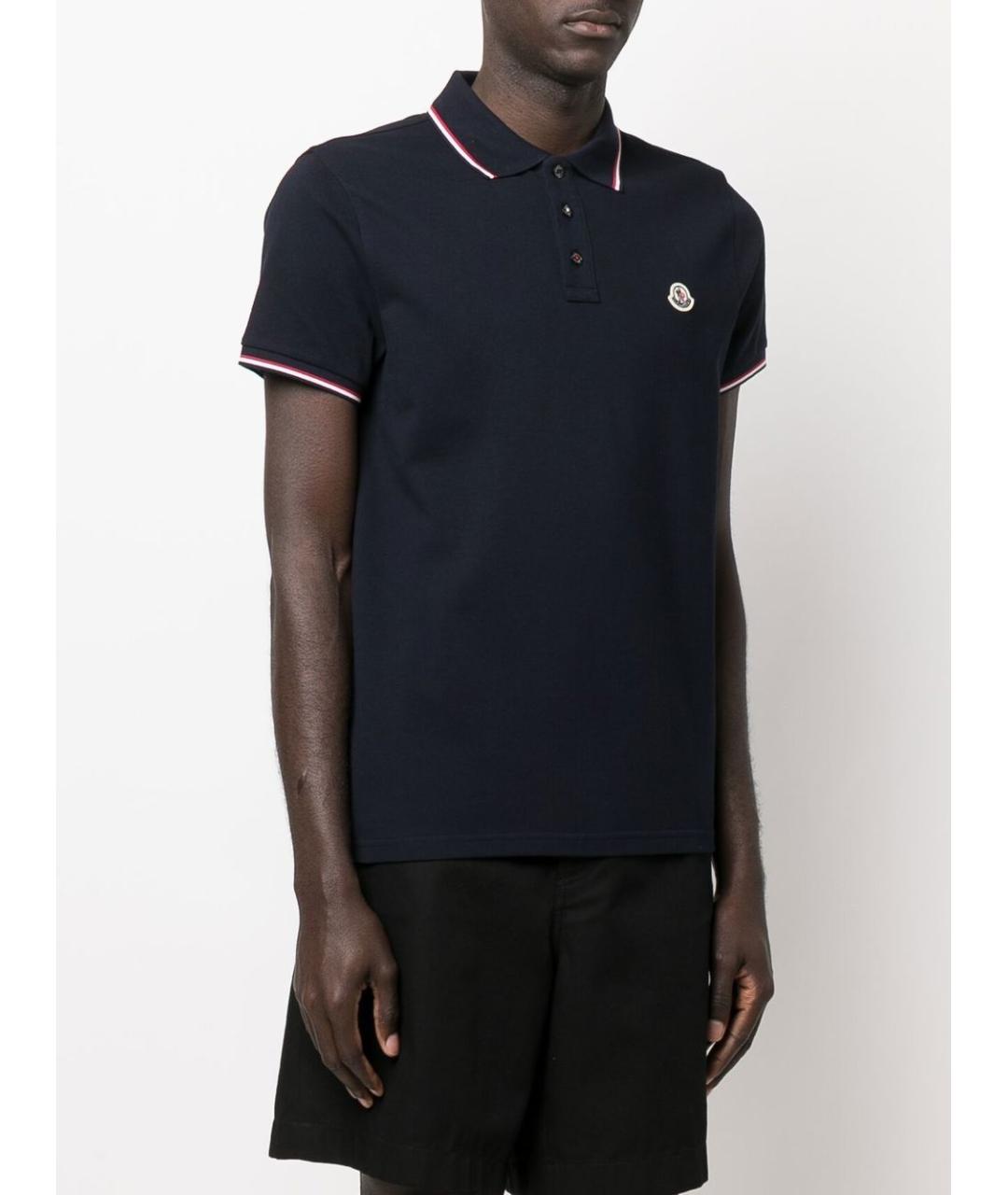 MONCLER Темно-синее хлопковое поло с коротким рукавом, фото 5