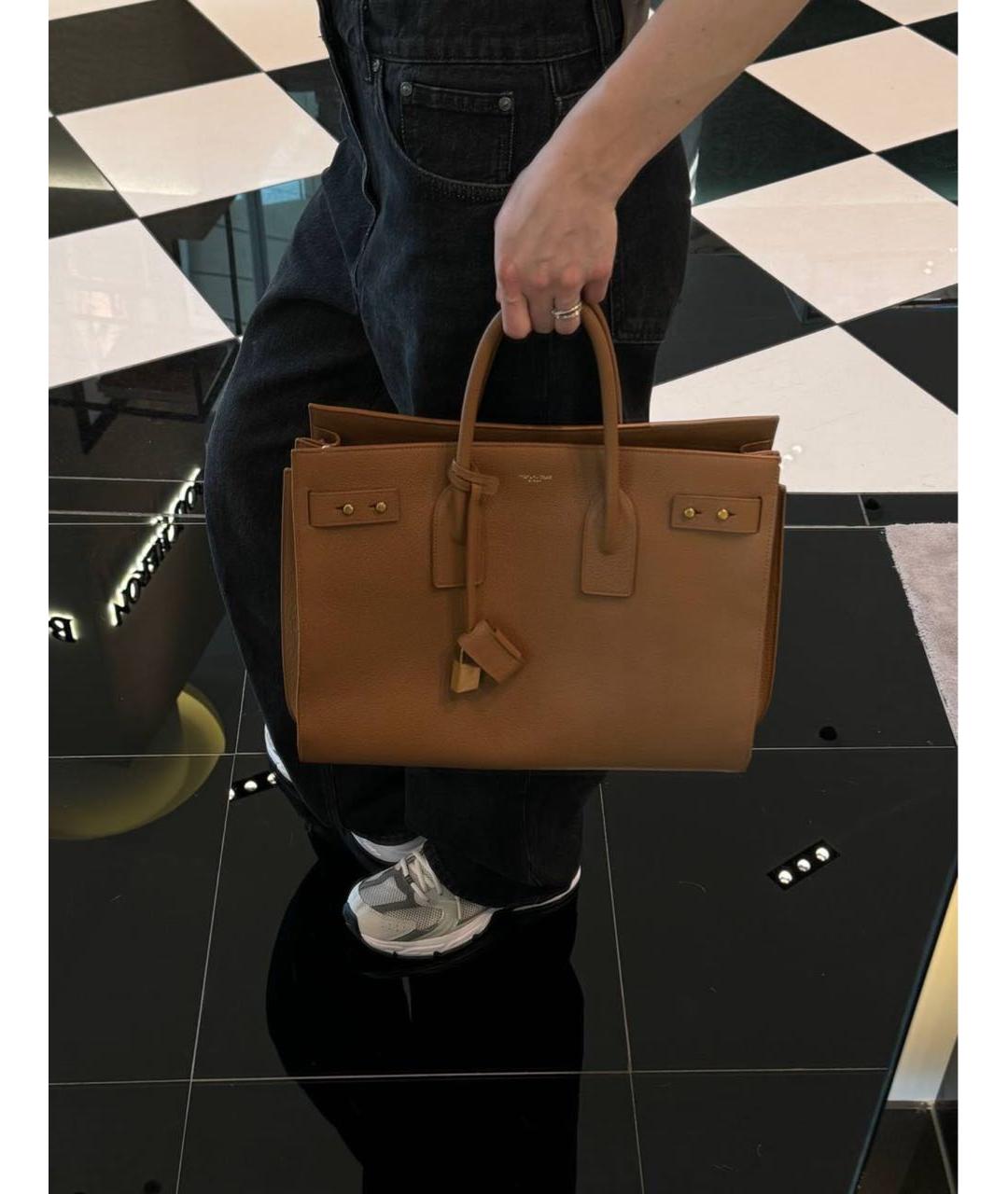 SAINT LAURENT Коричневая кожаная сумка тоут, фото 7