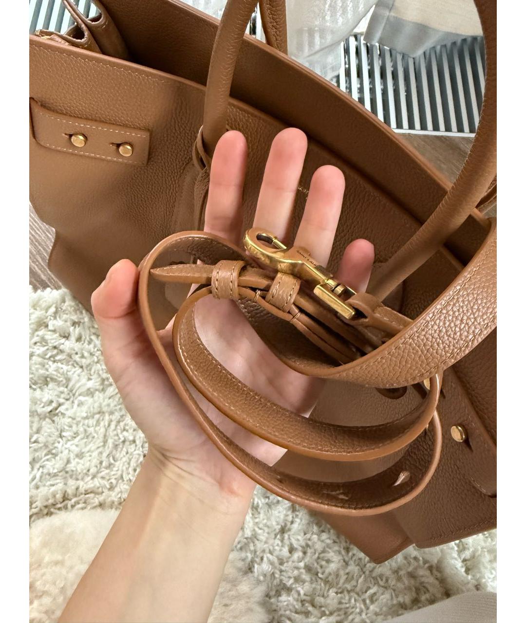 SAINT LAURENT Коричневая кожаная сумка тоут, фото 5