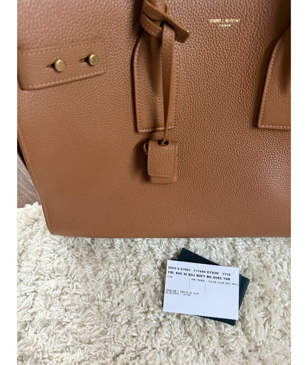 SAINT LAURENT Коричневая кожаная сумка тоут, фото 6