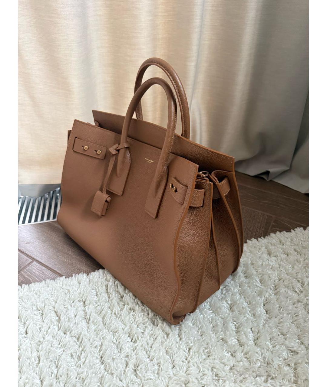 SAINT LAURENT Коричневая кожаная сумка тоут, фото 2