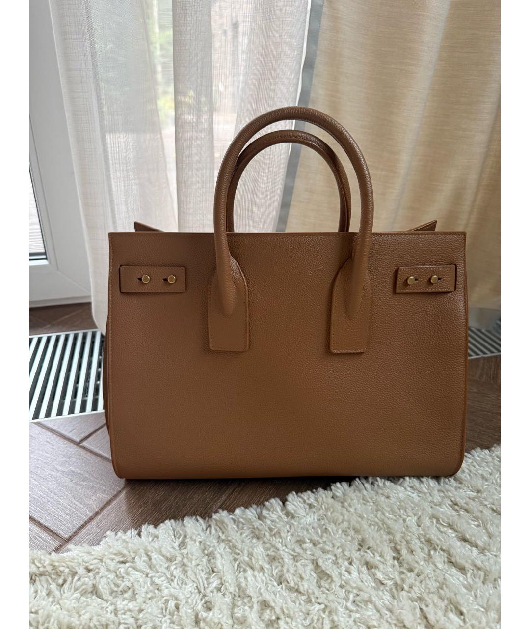 SAINT LAURENT Коричневая кожаная сумка тоут, фото 3