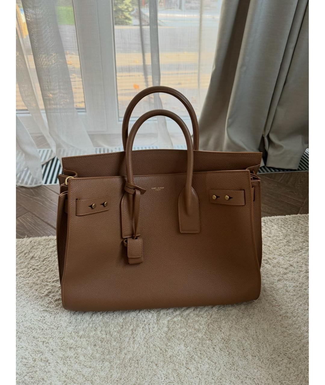 SAINT LAURENT Коричневая кожаная сумка тоут, фото 9