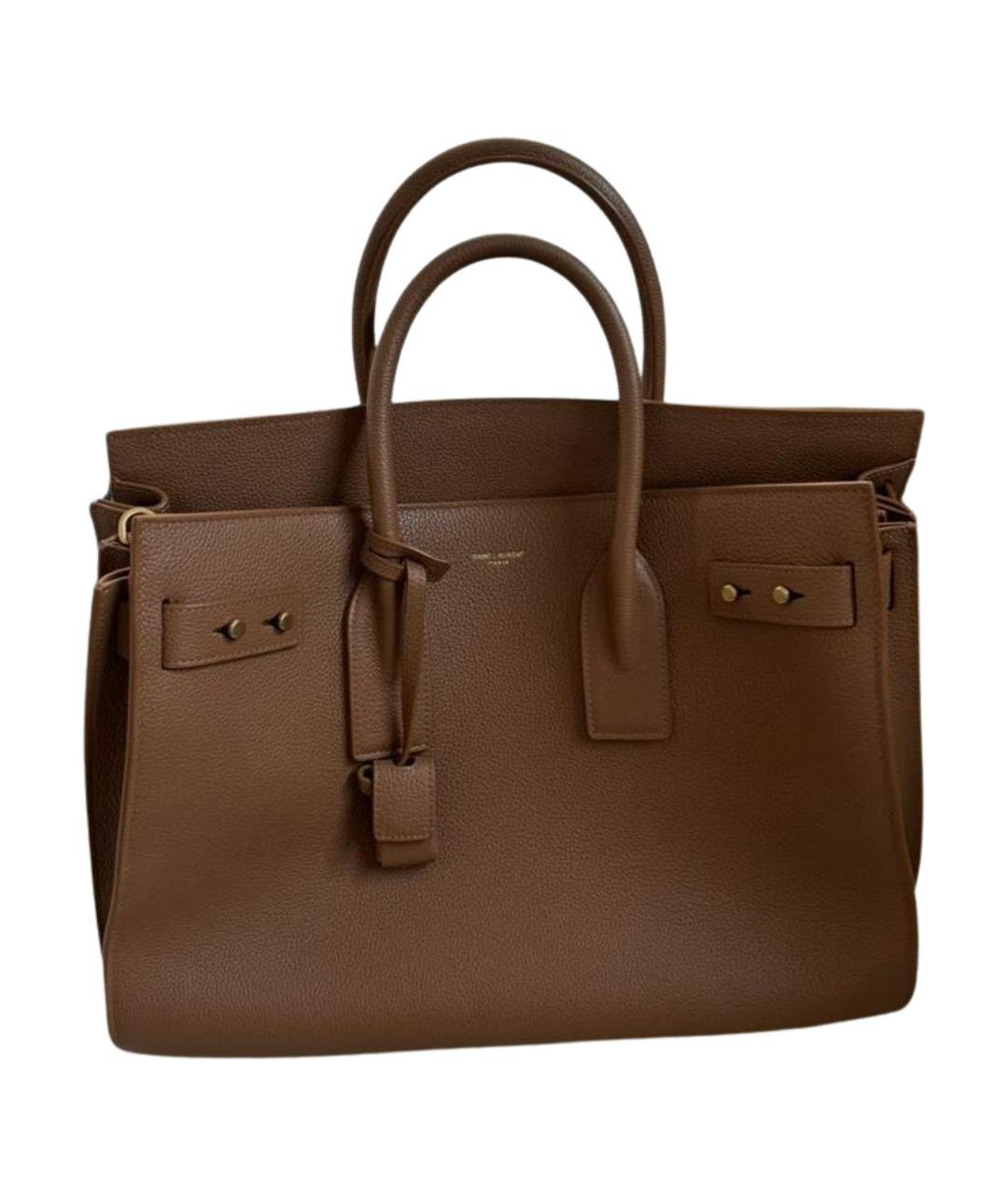 SAINT LAURENT Коричневая кожаная сумка тоут, фото 1