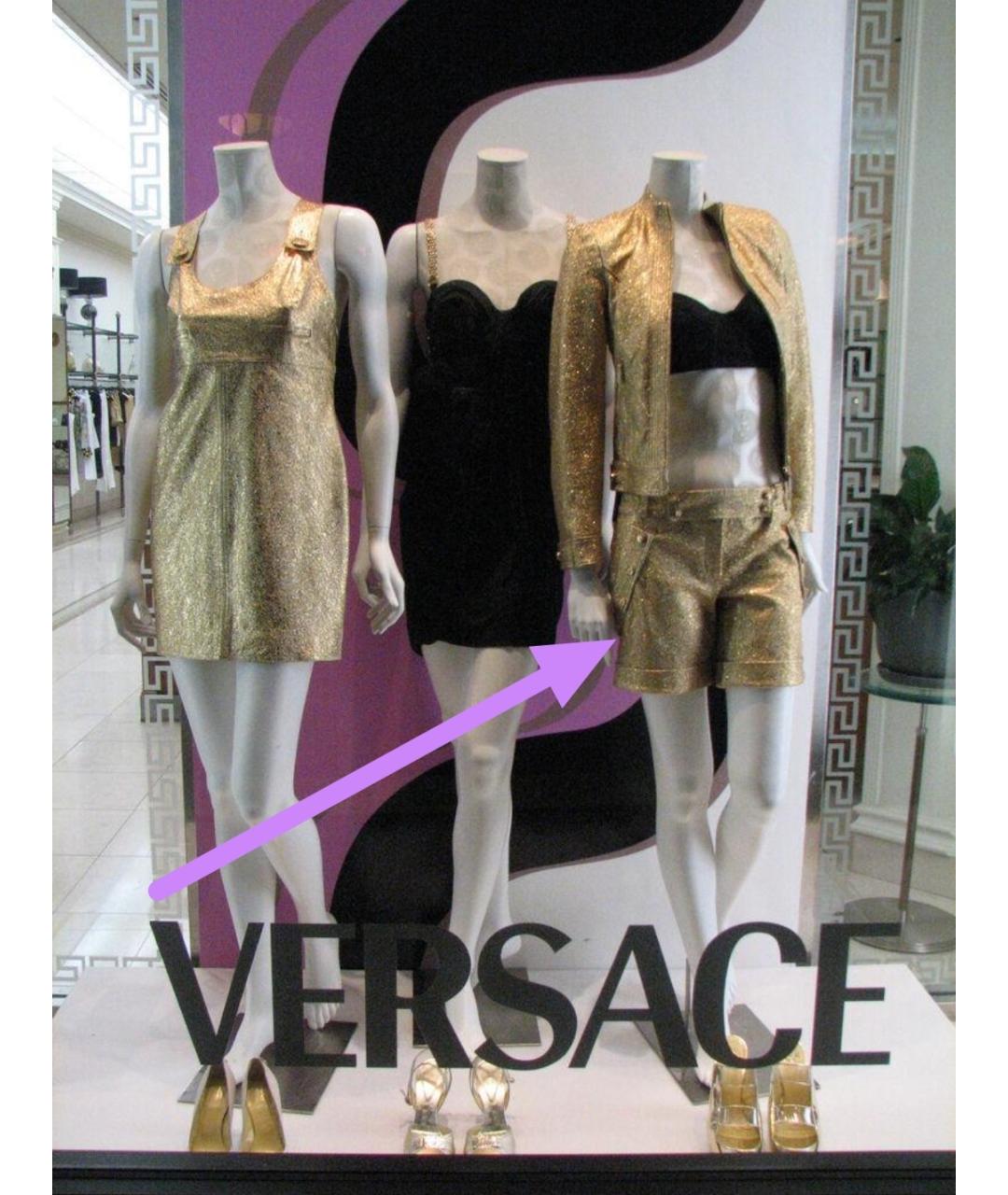 VERSACE Золотые кожаные шорты, фото 5