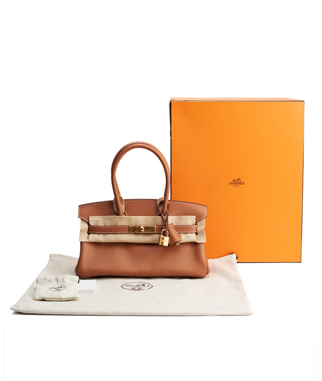 HERMES Коричневая кожаная сумка с короткими ручками, фото 5