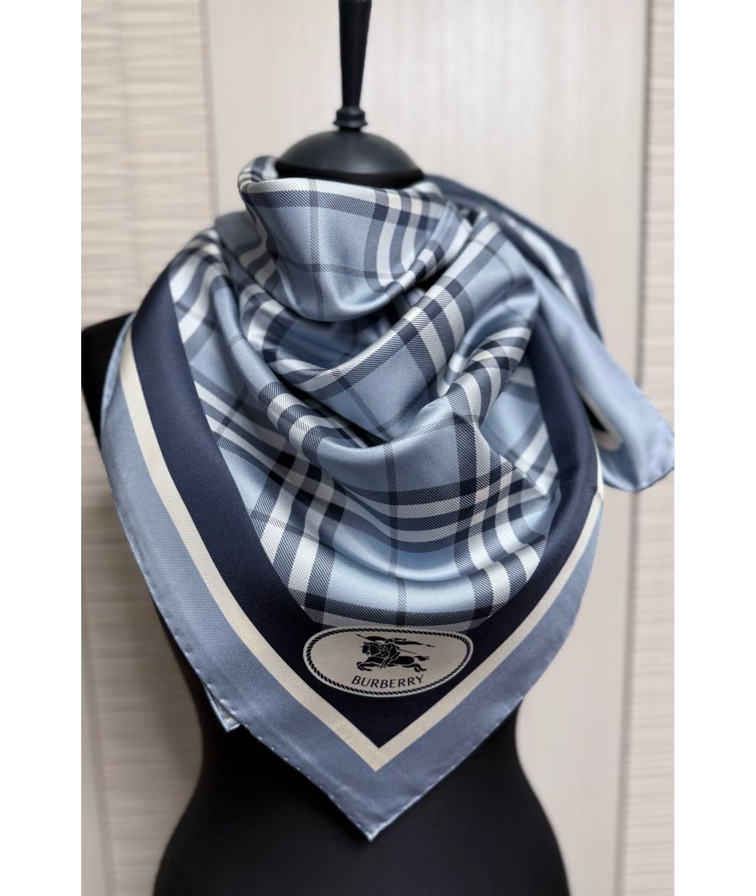BURBERRY Голубой шелковый платок, фото 5
