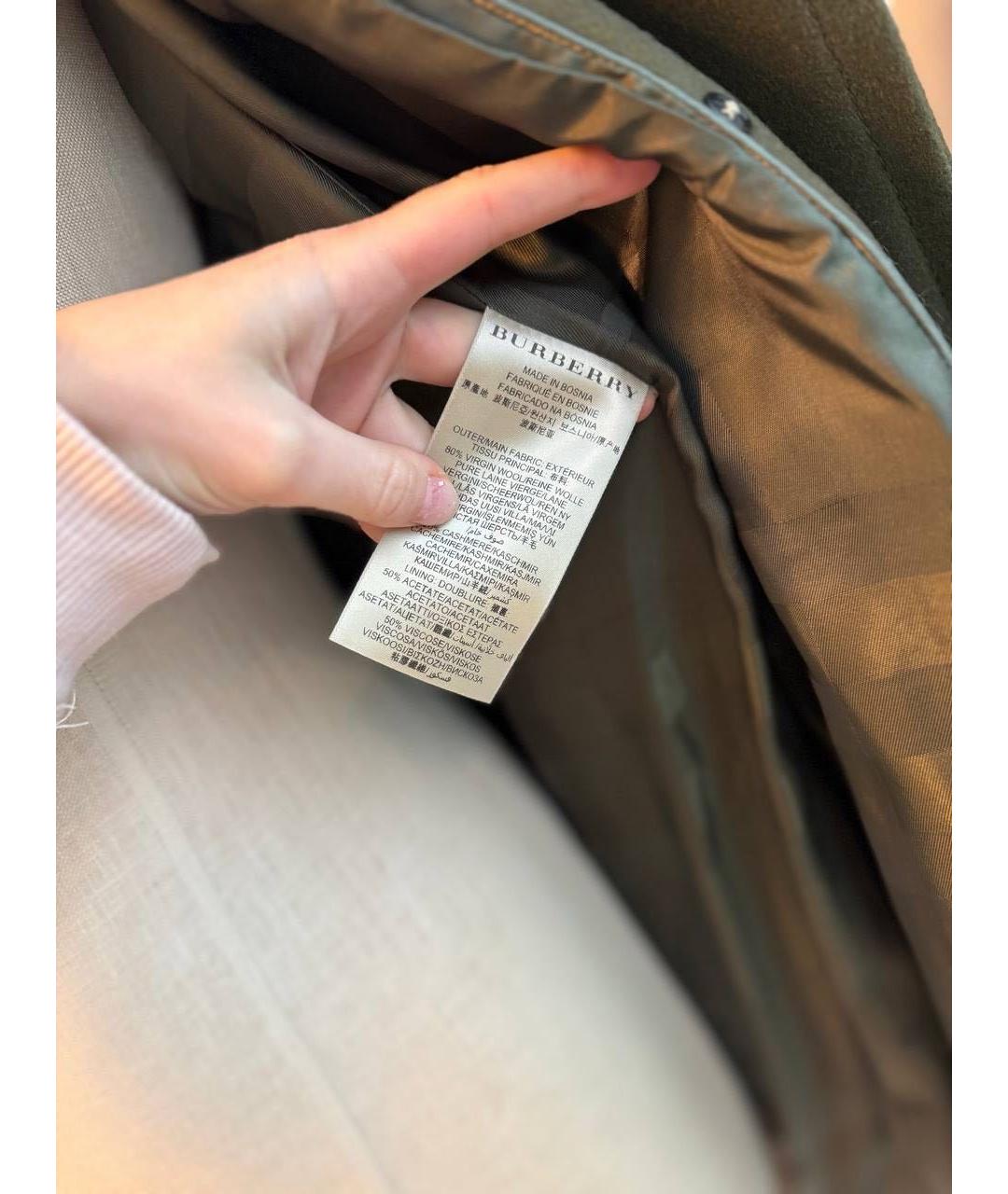 BURBERRY Хаки шерстяное пальто, фото 4