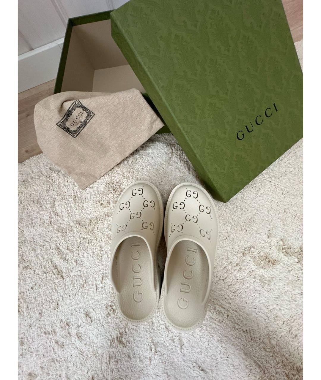 GUCCI Белые резиновые сабо, фото 3