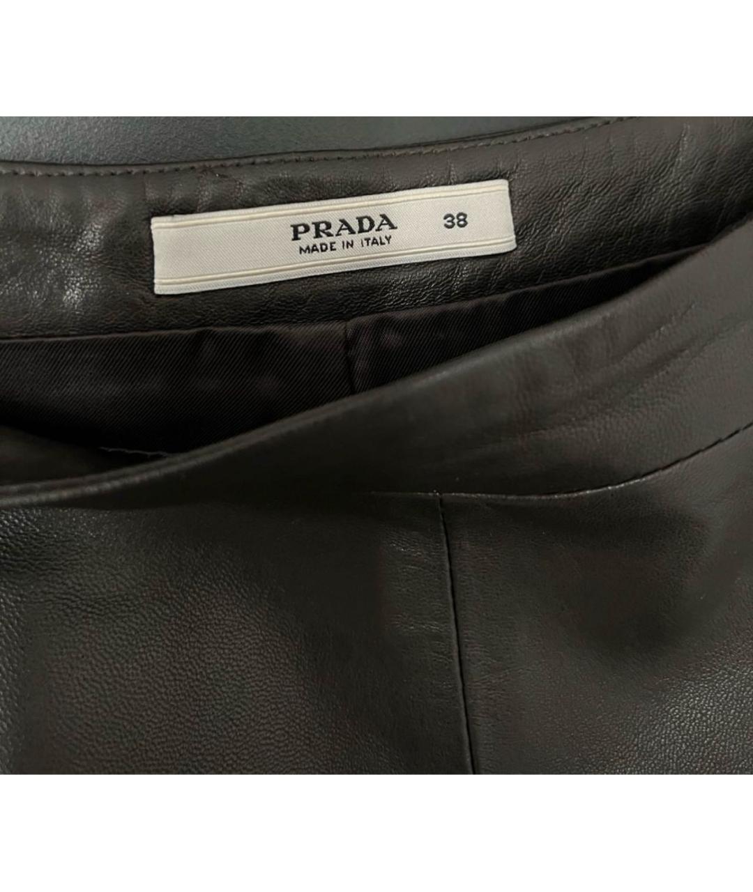 PRADA Коричневая кожаная юбка миди, фото 3