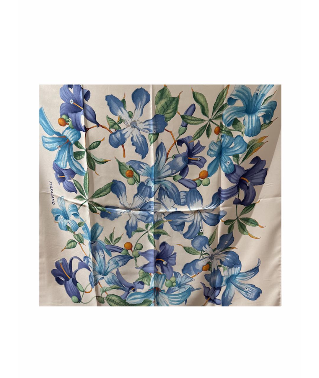 FERRAGAMO Голубой шелковый платок, фото 1