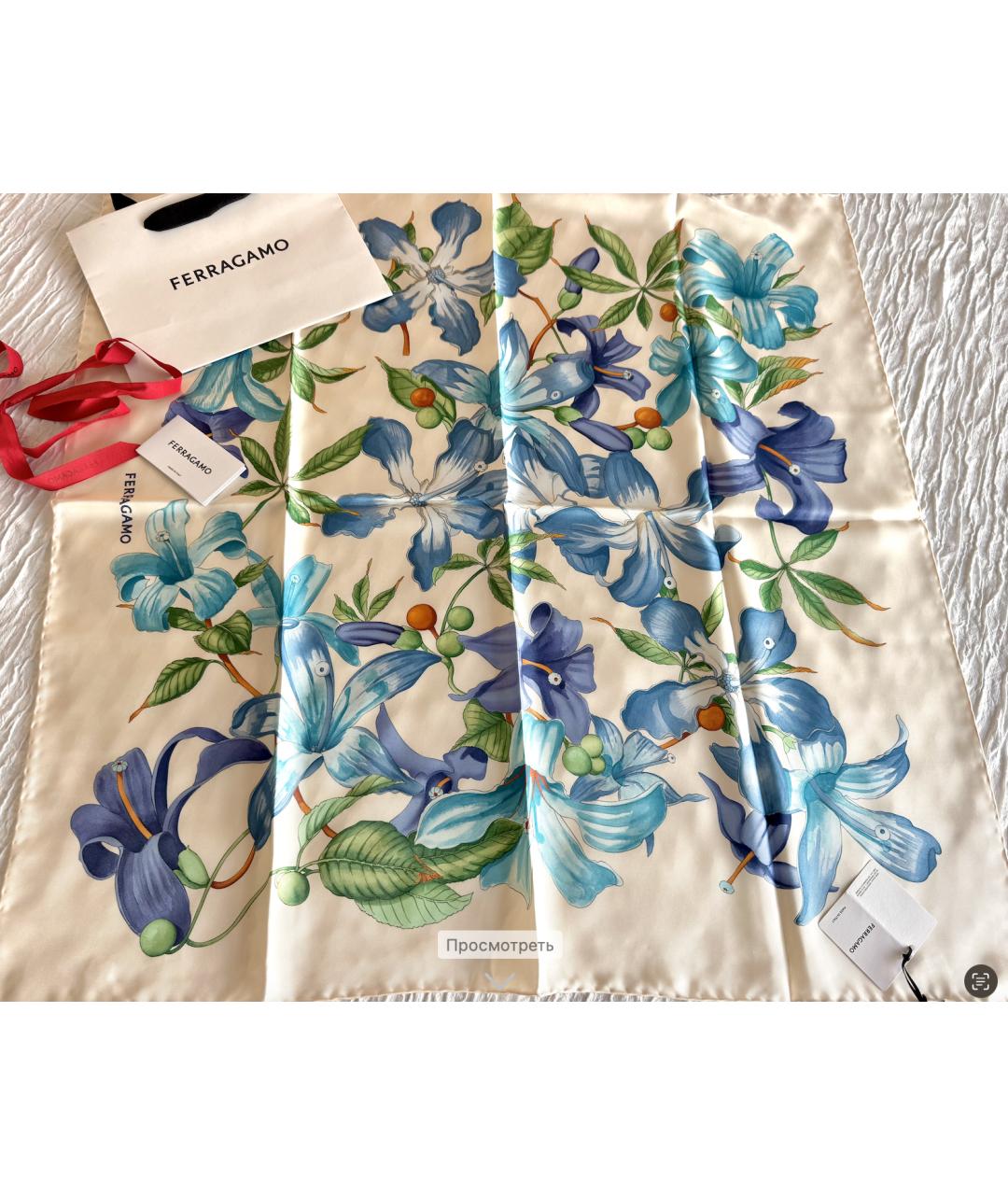 FERRAGAMO Голубой шелковый платок, фото 5