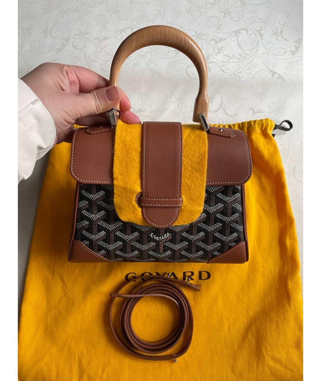 GOYARD Коричневая сумка с короткими ручками из искусственной кожи, фото 7