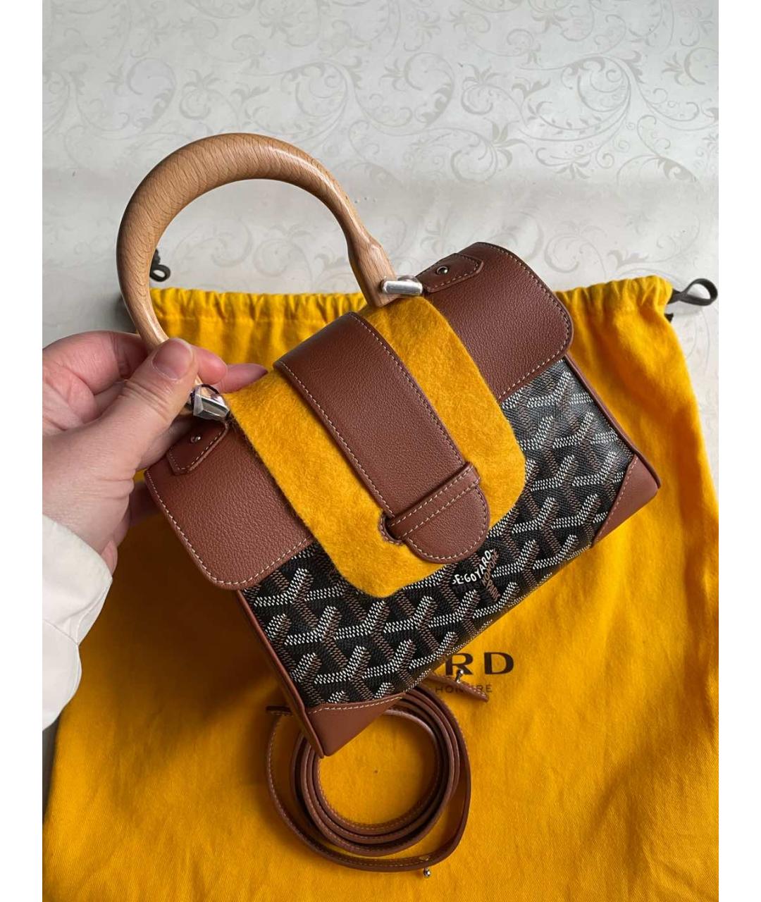 GOYARD Коричневая сумка с короткими ручками из искусственной кожи, фото 2