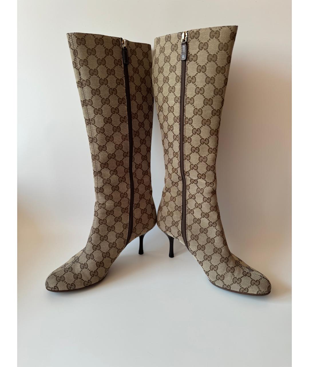 GUCCI Коричневые текстильные сапоги, фото 2