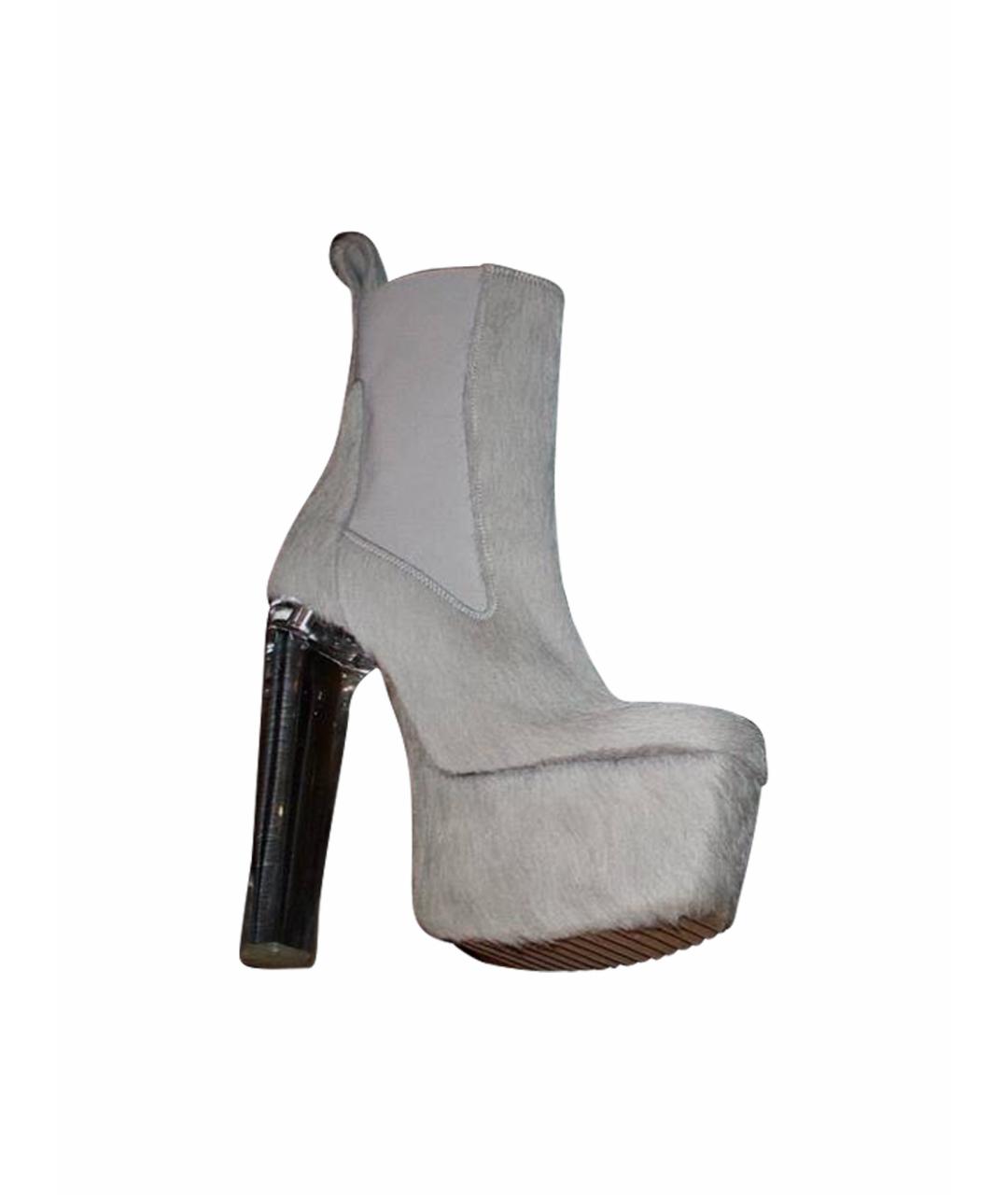RICK OWENS Серые кожаные ботильоны, фото 1