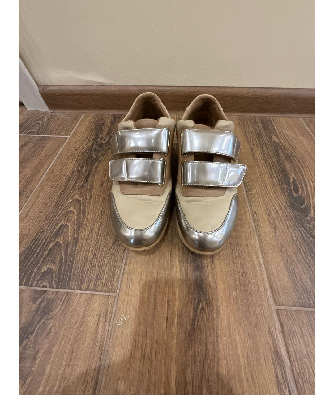 MAX MARA Золотые кожаные кроссовки, фото 2