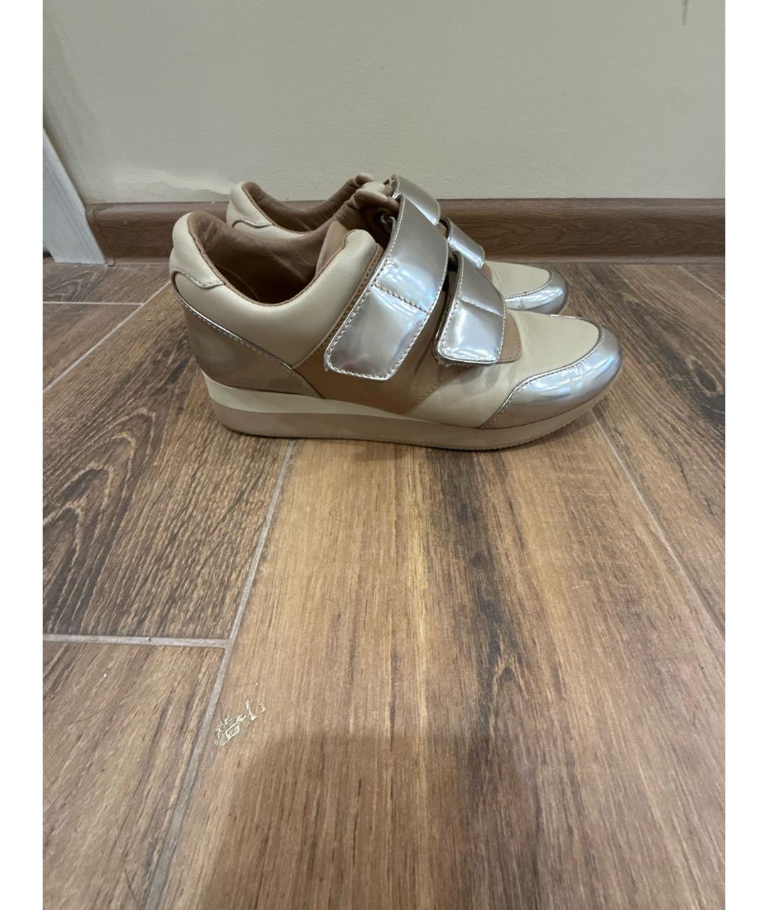 MAX MARA Золотые кожаные кроссовки, фото 6