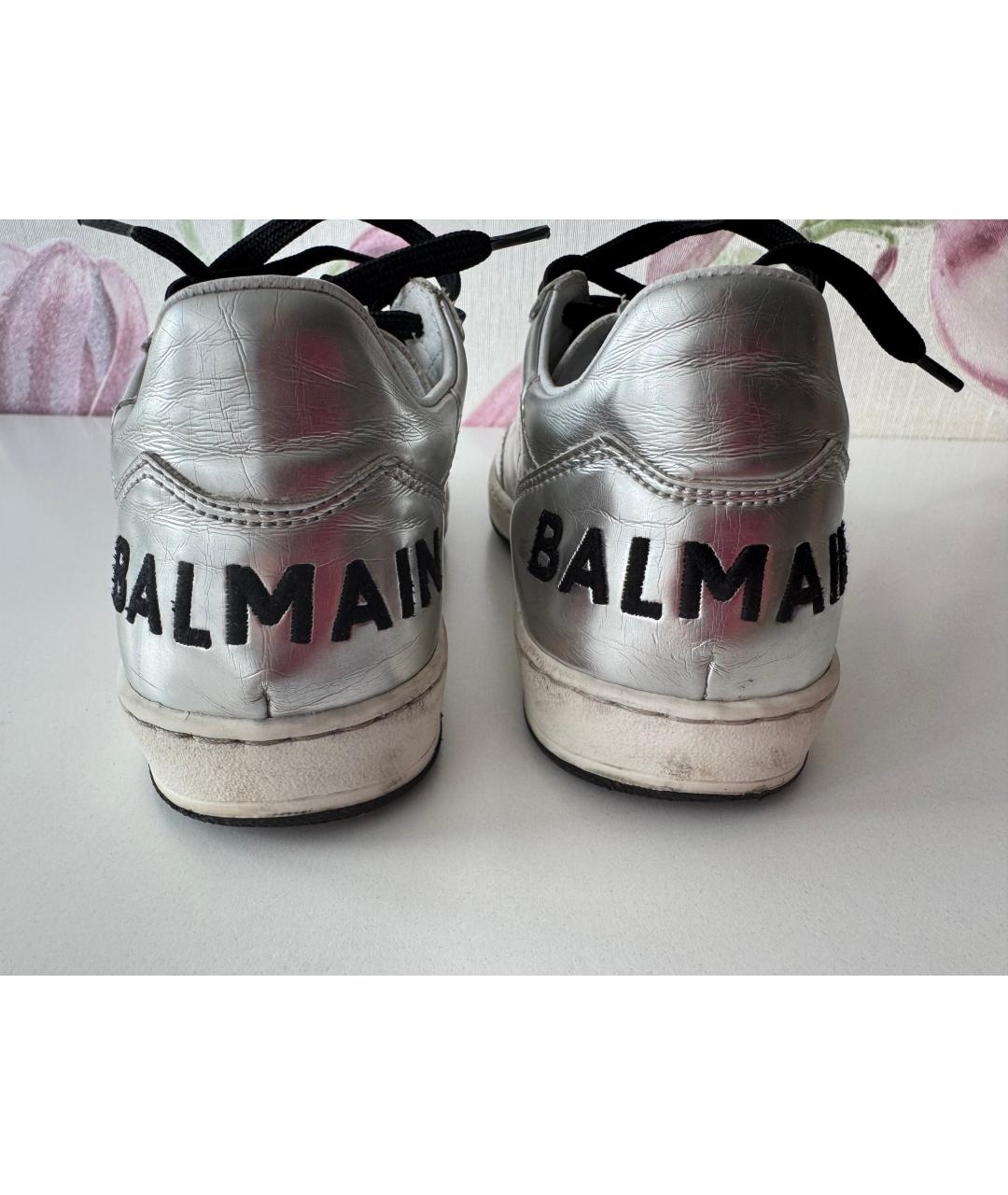 BALMAIN Серебряные кожаные кеды, фото 5