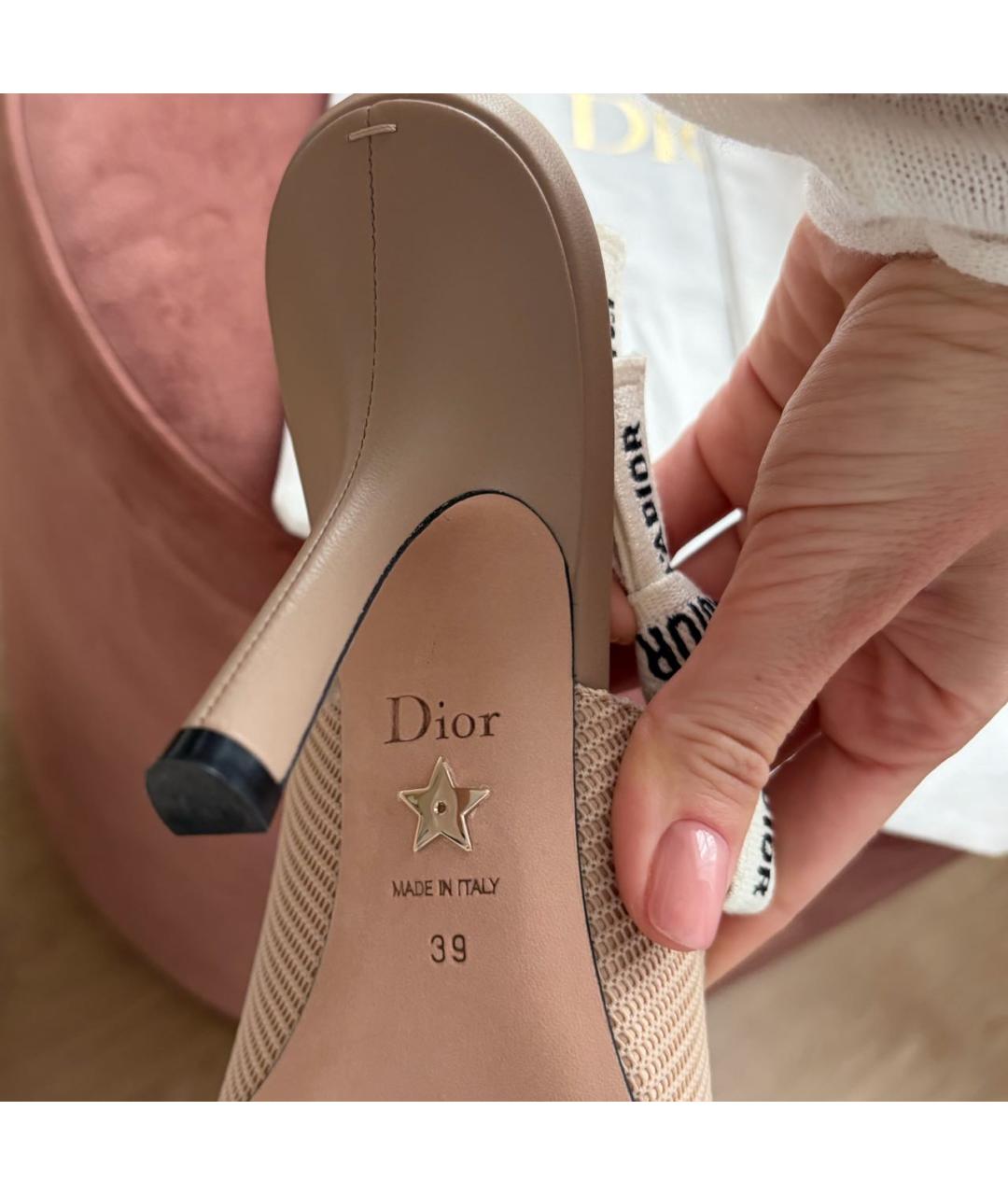 CHRISTIAN DIOR Бежевые текстильные туфли, фото 5