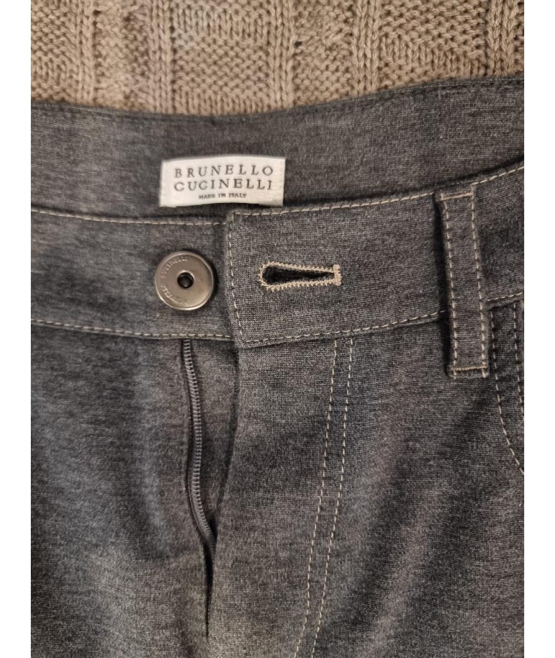 BRUNELLO CUCINELLI Серые хлопковые брюки широкие, фото 8
