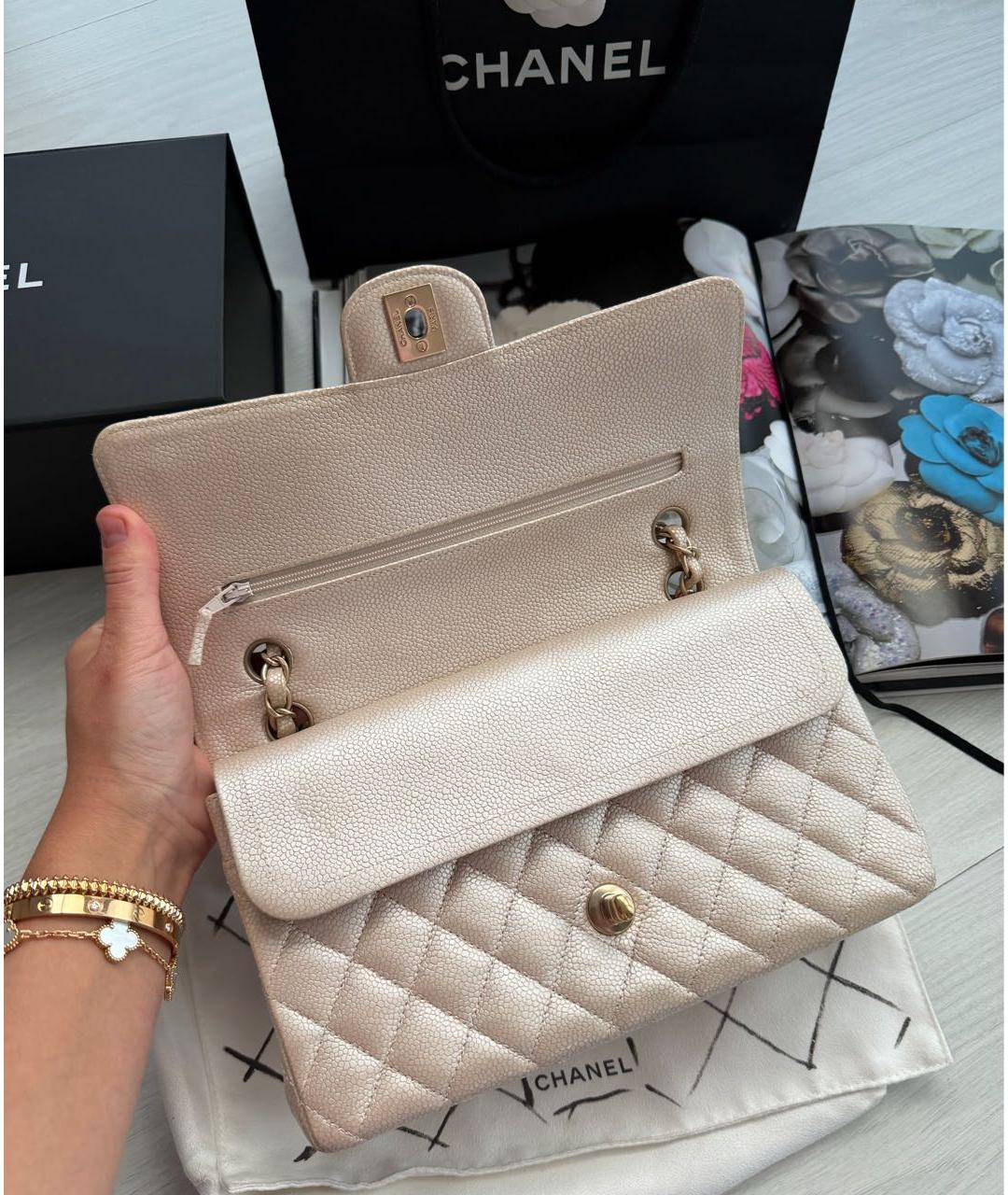 CHANEL Бежевая кожаная сумка через плечо, фото 5