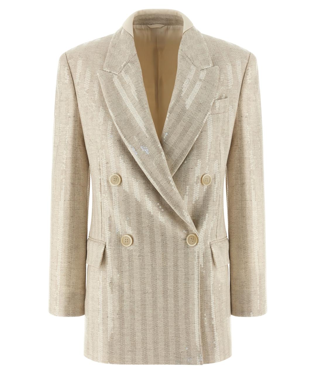 BRUNELLO CUCINELLI Бежевый шерстяной жакет/пиджак, фото 1