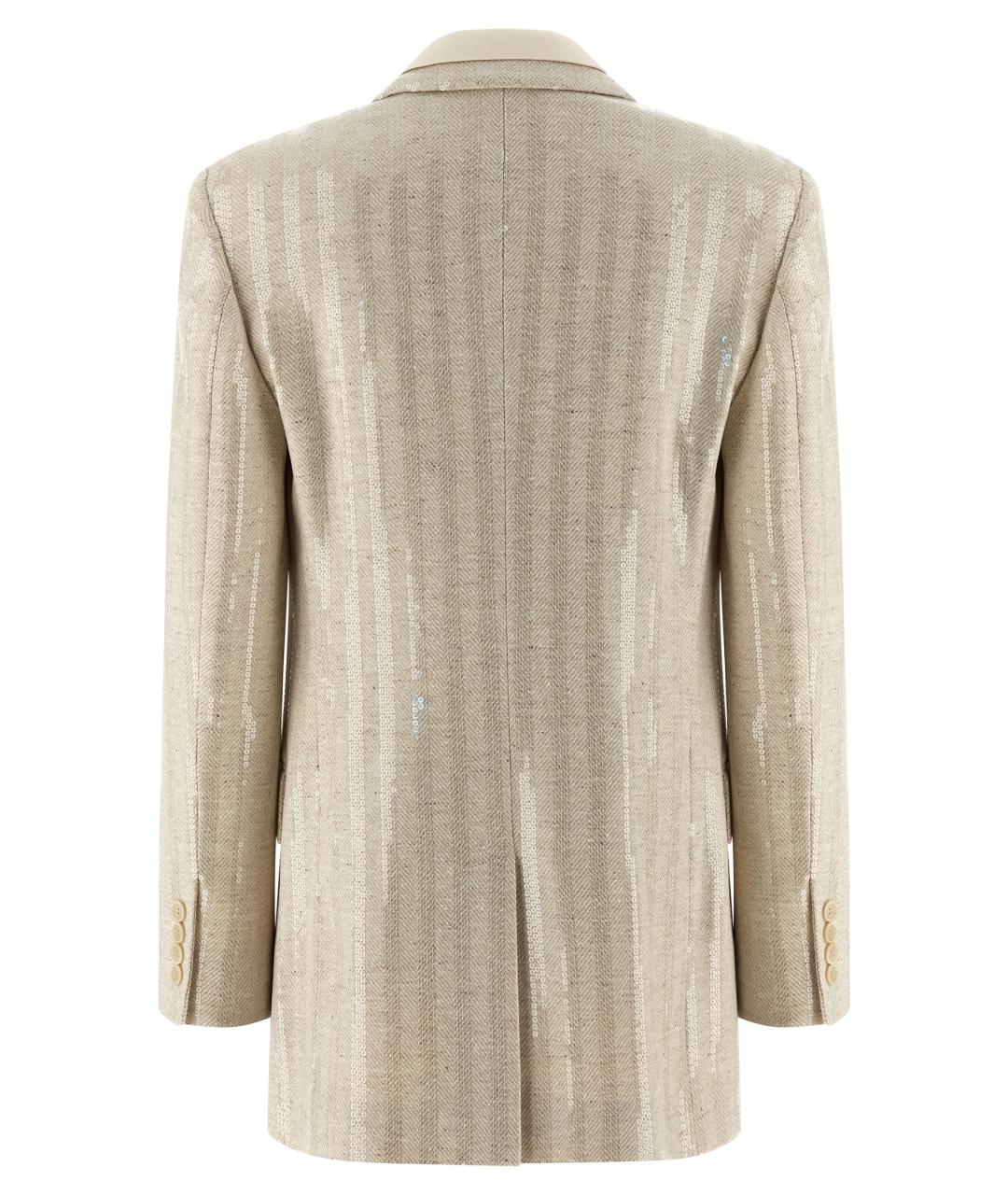 BRUNELLO CUCINELLI Бежевый шерстяной жакет/пиджак, фото 2