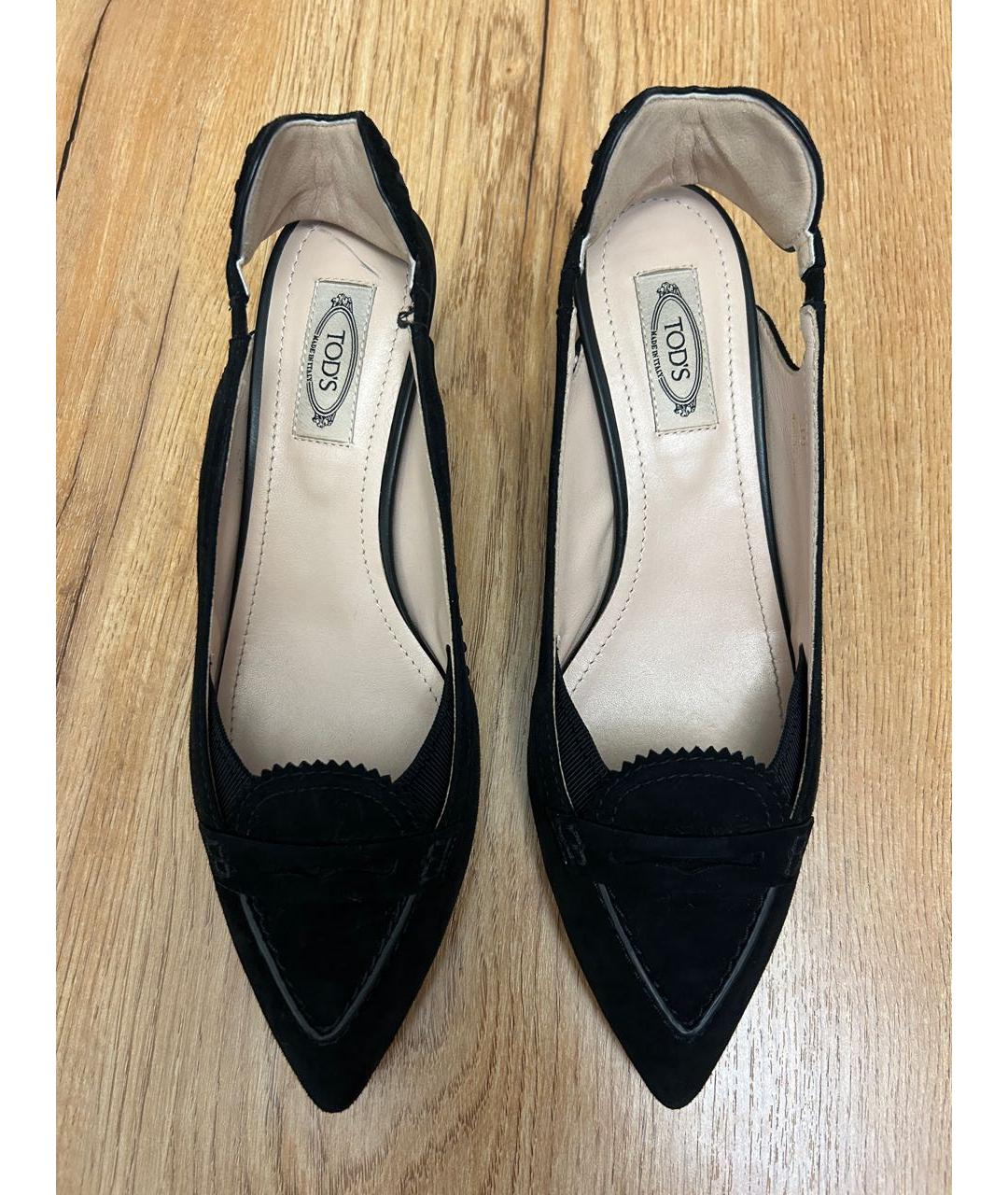 TOD'S Черные замшевые лодочки на низком каблуке, фото 3