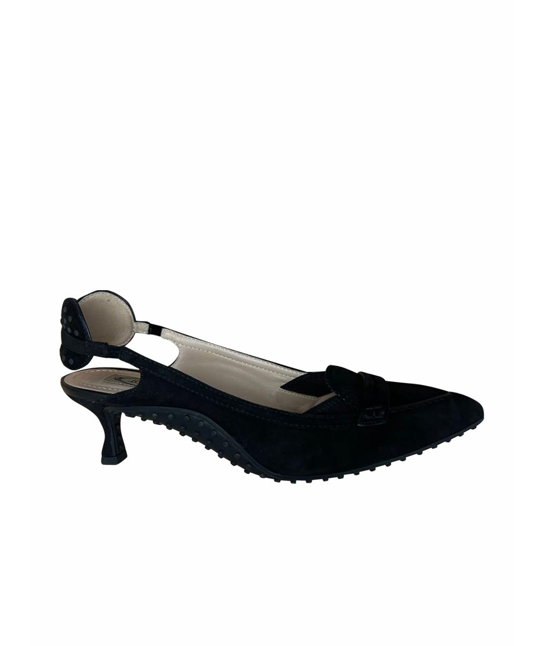 TOD'S Черные замшевые лодочки на низком каблуке, фото 1