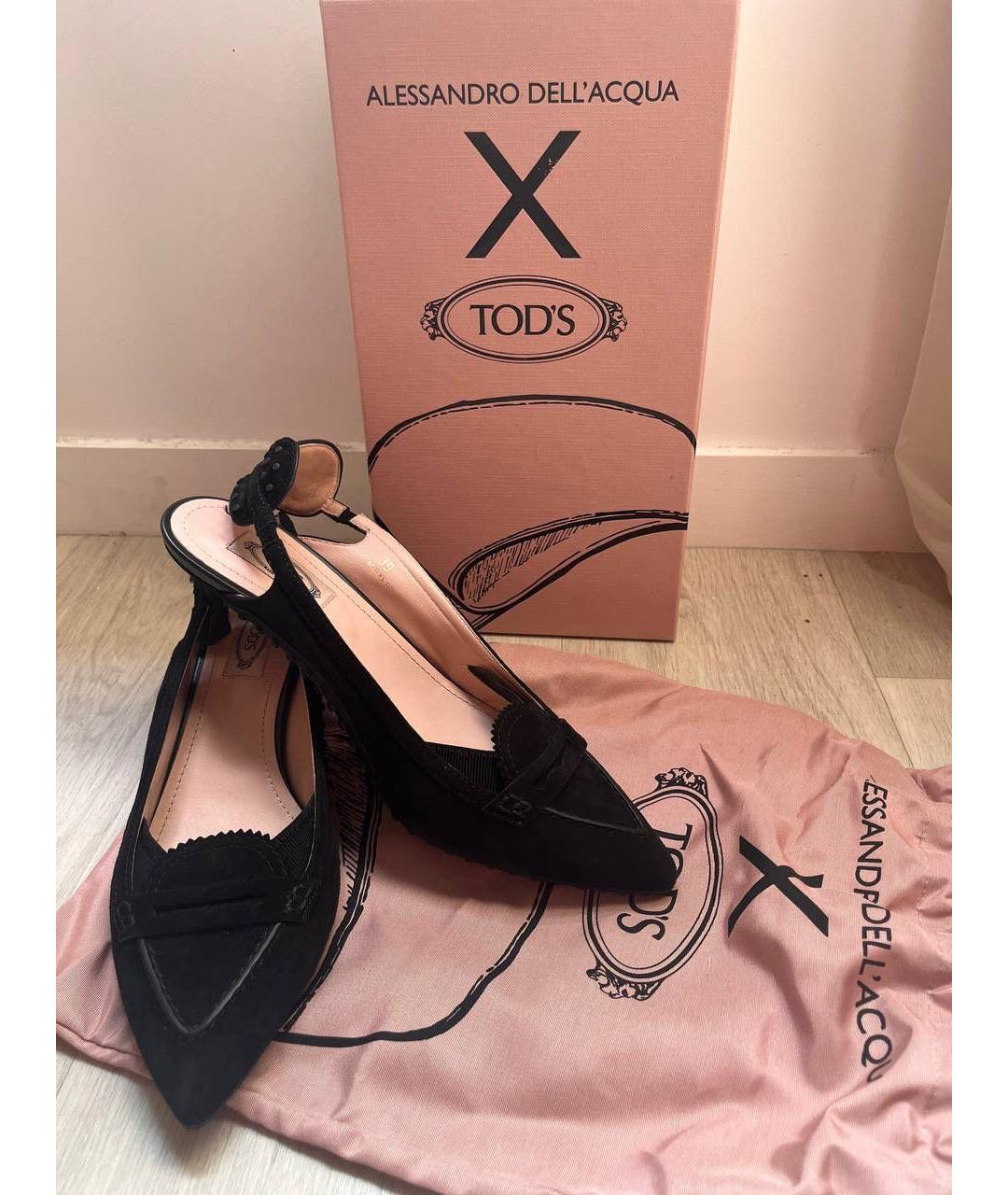 TOD'S Черные замшевые лодочки на низком каблуке, фото 2