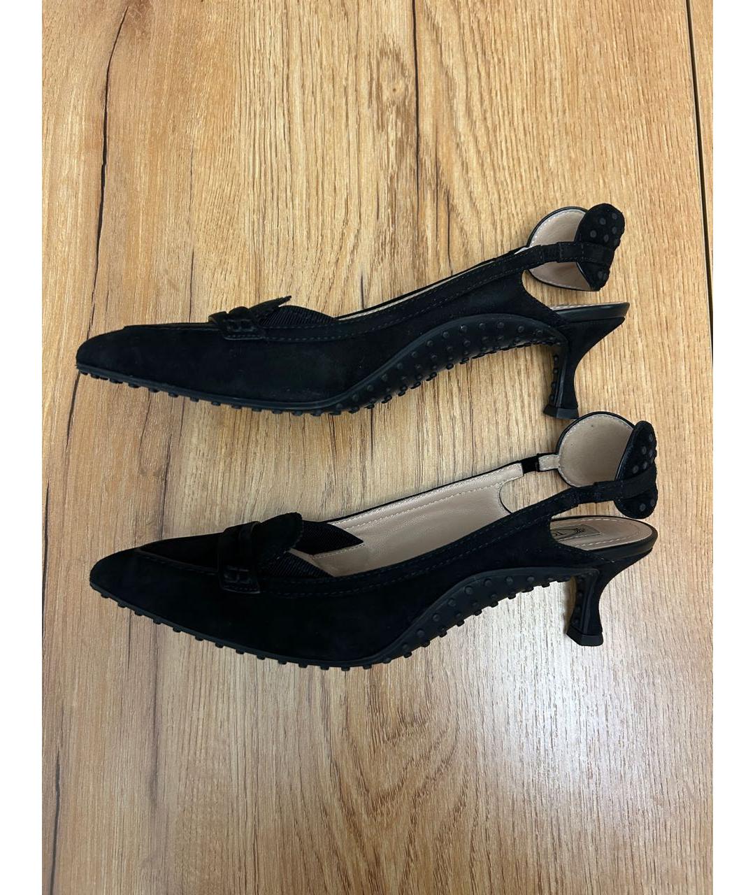 TOD'S Черные замшевые лодочки на низком каблуке, фото 5